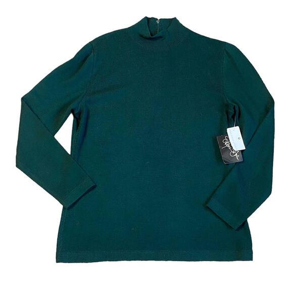 NEW Vintage Marie St. John Forest Green Knit Mock Neck Sweater Large NOS Hunter - Picture 1 of 9